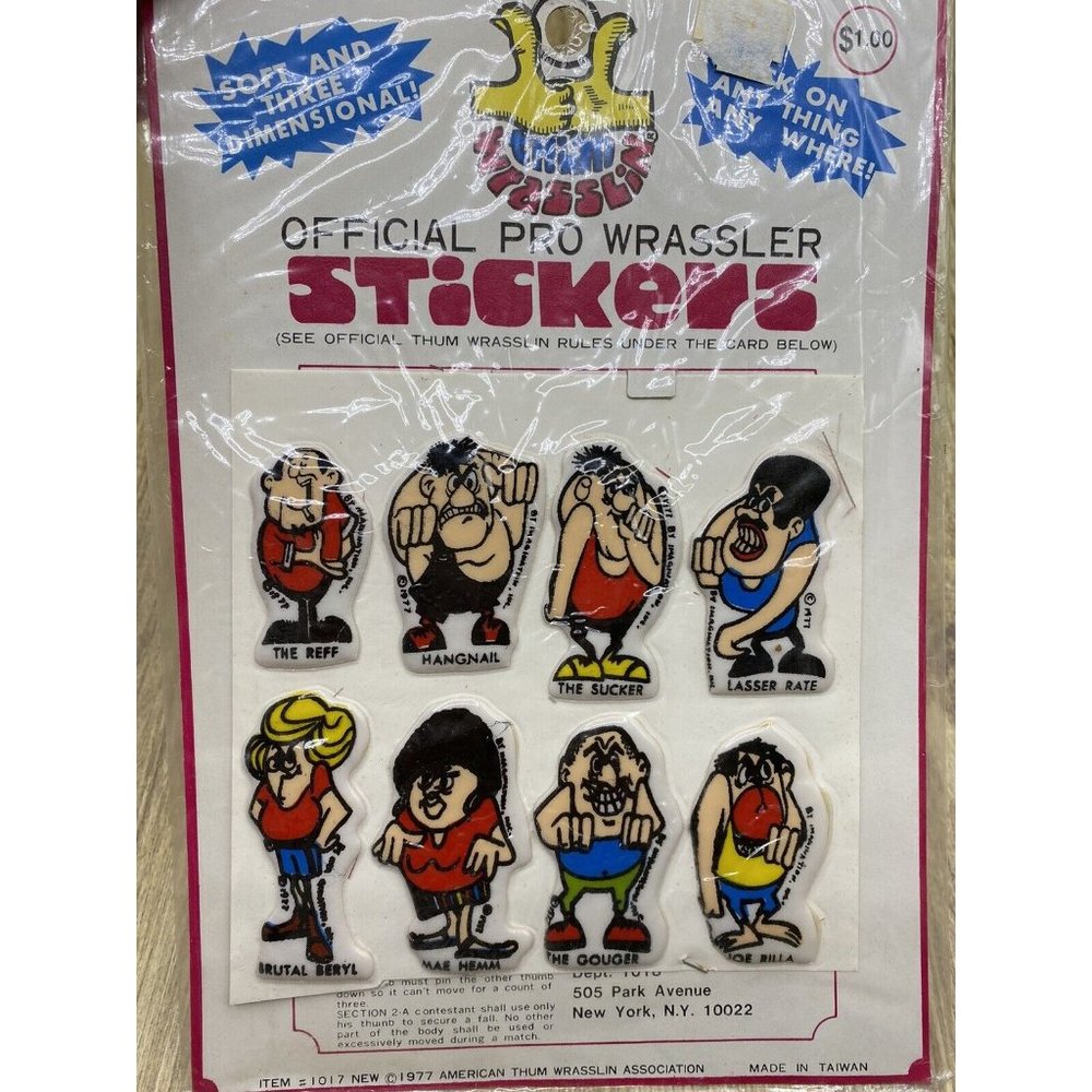 THUM WRASSLIN WRESTLING WRESTLERS 1977 THREE DIMENSIONAL SOFT PUFFY STICKERS MIP